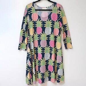 Simply Southern Pineapple Print Swing Dress W/ Pockets Size M